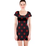 Polka Dots - Dark Red on Black Short Sleeve Bodycon Dress