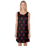 Polka Dots - Dark Red on Black Sleeveless Satin Nightdress