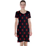 Polka Dots - Dark Red on Black Short Sleeve Nightdress