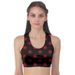 Polka Dots - Dark Red on Black Women s Sports Bra