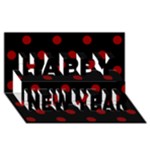 Polka Dots - Dark Red on Black Happy New Year 3D Greeting Card (8x4)