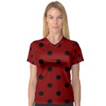 Polka Dots - Black on Maroon Red Women s V-Neck Sport Mesh Tee