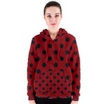 Polka Dots - Black on Maroon Red Women s Zipper Hoodie