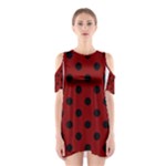 Polka Dots - Black on Maroon Red Women s Cutout Shoulder Dress