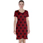 Polka Dots - Black on Maroon Red Short Sleeve Nightdress