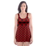 Polka Dots - Black on Maroon Red Skater Dress Swimsuit