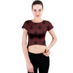 Polka Dots - Black on Bulgarian Rose Red Crew Neck Crop Top