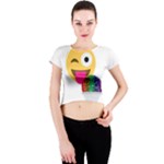 glitter wink emoji  Crew Neck Crop Top