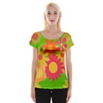 Groovy Mod Floral Women s Cap Sleeve Top