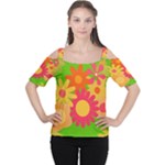 Groovy Mod Floral Women s Cutout Shoulder Tee