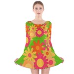 Groovy Mod Floral Long Sleeve Velvet Skater Dress