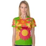 Groovy Mod Floral Women s V-Neck Sport Mesh Tee