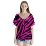 pink zebra  V-Neck Flutter Sleeve Top