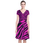 pink zebra  Short Sleeve Front Wrap Dress