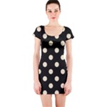 Polka Dots - Pearl Brown on Black Short Sleeve Bodycon Dress