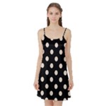 Polka Dots - Almond Brown on Black Satin Night Slip