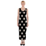 Polka Dots - Almond Brown on Black Fitted Maxi Dress