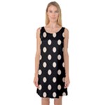 Polka Dots - Almond Brown on Black Sleeveless Satin Nightdress