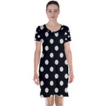 Polka Dots - Almond Brown on Black Short Sleeve Nightdress