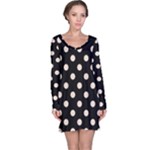 Polka Dots - Almond Brown on Black Long Sleeve Nightdress