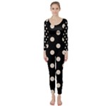 Polka Dots - Almond Brown on Black Long Sleeve Catsuit