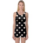 Polka Dots - Almond Brown on Black One Piece Boyleg Swimsuit