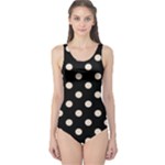 Polka Dots - Almond Brown on Black One Piece Swimsuit