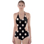 Polka Dots - Almond Brown on Black Cut-Out One Piece Swimsuit