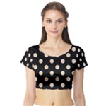 Polka Dots - Pastel Brown on Black Short Sleeve Crop Top (Tight Fit)