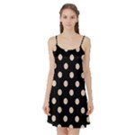 Polka Dots - Pastel Brown on Black Satin Night Slip