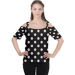 Polka Dots - Pastel Brown on Black Women s Cutout Shoulder Tee