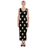 Polka Dots - Pastel Brown on Black Fitted Maxi Dress