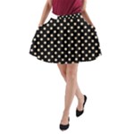 Polka Dots - Pastel Brown on Black A-Line Pocket Skirt