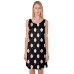 Polka Dots - Pastel Brown on Black Sleeveless Satin Nightdress