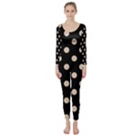 Polka Dots - Pastel Brown on Black Long Sleeve Catsuit