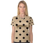 Polka Dots - Black on Tan Brown Women s V-Neck Sport Mesh Tee