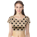 Polka Dots - Black on Tan Brown Short Sleeve Crop Top (Tight Fit)