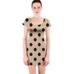 Polka Dots - Black on Tan Brown Short Sleeve Bodycon Dress