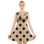 Polka Dots - Black on Tan Brown V-Neck Sleeveless Dress