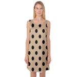 Polka Dots - Black on Tan Brown Sleeveless Satin Nightdress