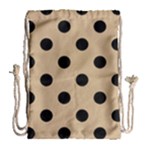 Polka Dots - Black on Tan Brown Drawstring Bag (Large)