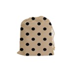 Polka Dots - Black on Tan Brown Drawstring Pouch (M)