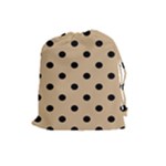 Polka Dots - Black on Tan Brown Drawstring Pouch (L)