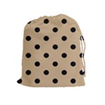 Polka Dots - Black on Tan Brown Drawstring Pouch (XL)