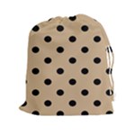 Polka Dots - Black on Tan Brown Drawstring Pouch (XXl)