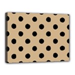 Polka Dots - Black on Tan Brown Canvas 16  x 12  (Stretched)