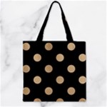 Polka Dots - Tan Brown on Black Zipper Grocery Tote Bag