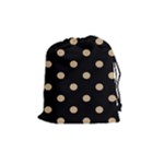 Polka Dots - Tan Brown on Black Drawstring Pouch (M)