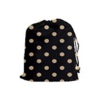 Polka Dots - Tan Brown on Black Drawstring Pouch (L)