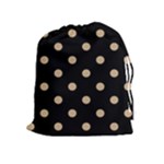 Polka Dots - Tan Brown on Black Drawstring Pouch (XL)